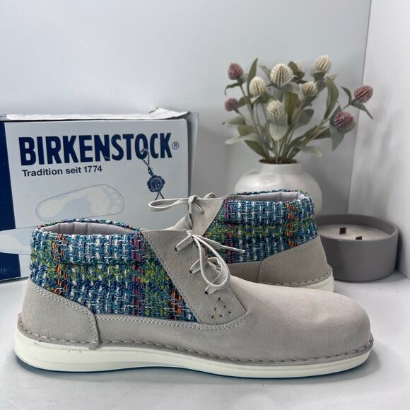 Birkenstocks Memphis High Leather/Textile Shoes Gray/Blue Men 13 NWB Regular Fit - Picture 6 of 10